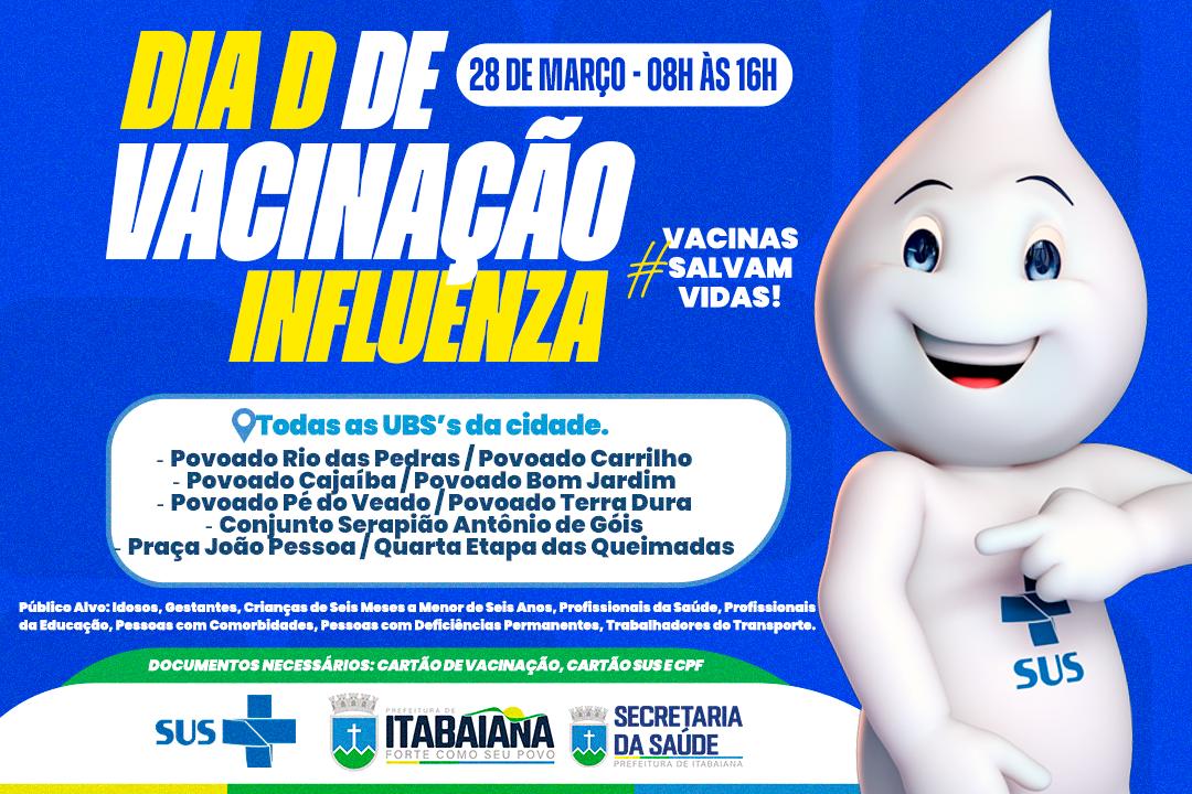 Secretaria de Saúde de Itabaiana realizará o dia D de vacinação contra a Influenza neste sábado, 28